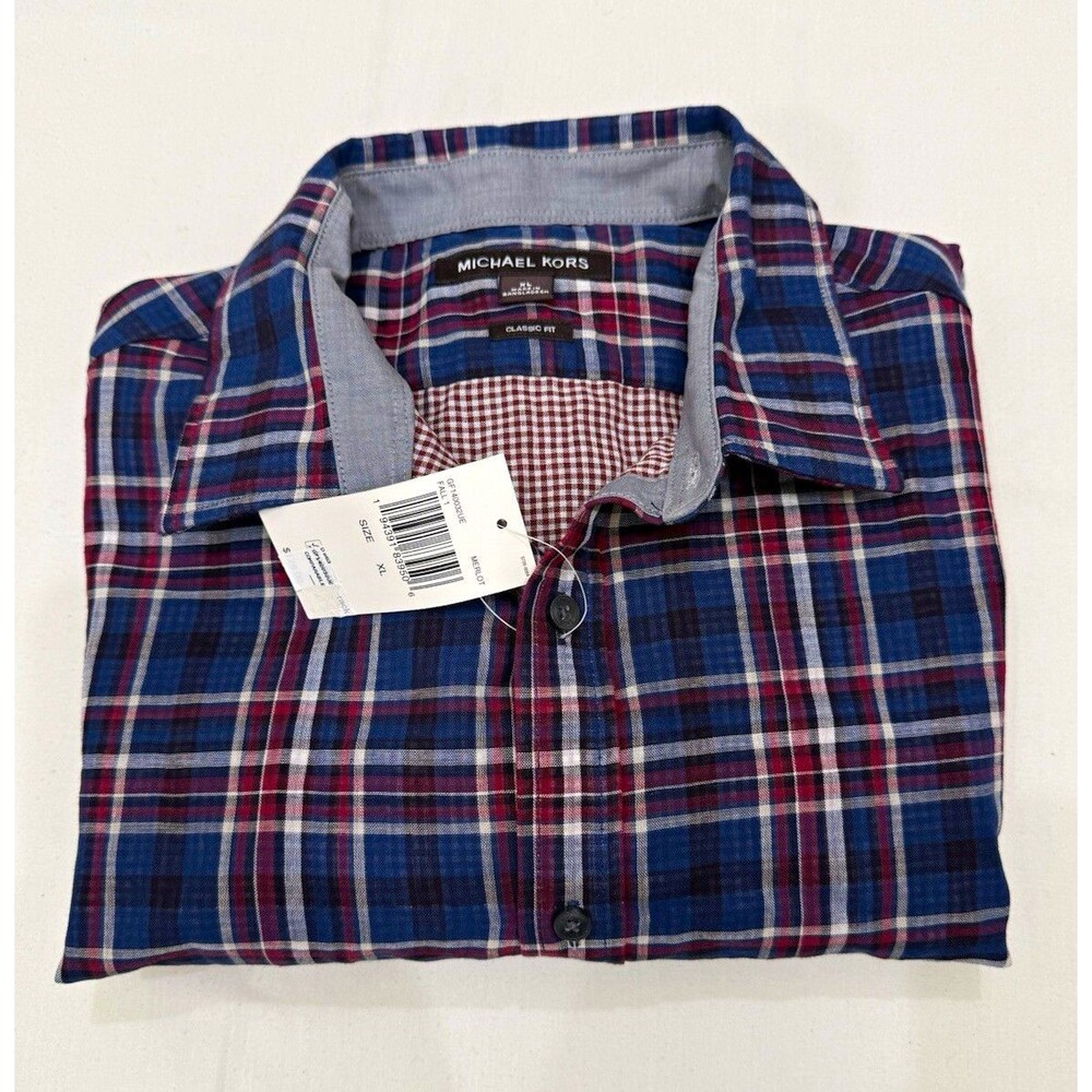 NWT Michael Kors Men’s XL Regular Plaid Long Sleeve Cotton Button-Up